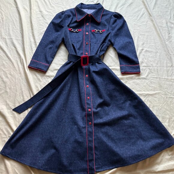 UVM Collection | Dark Wash Denim Midi Shirt Dress | Size L - Picture 2 of 5